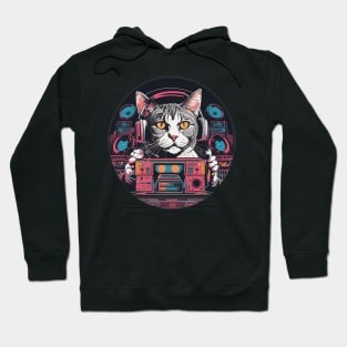 Retro funky feline music cat dj Hoodie